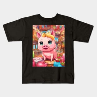 hip hop pig girl on the table pose Kids T-Shirt